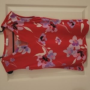 Calvin Klein Red & Purple Flower Sleeveless Blouse Size Small